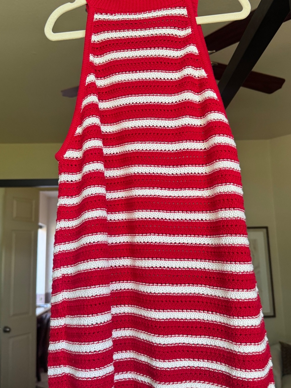 Red & White Striped Knit Halter Tank Top - Picture 3 of 6